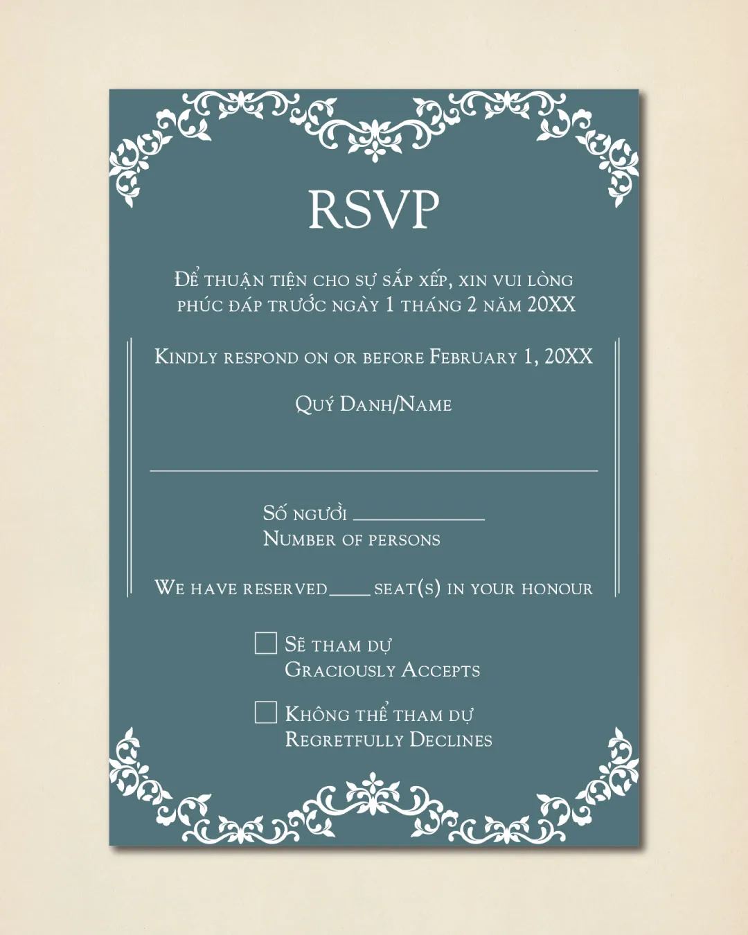 Formal Frame Invitation Vellum Wrapped Vietnamese & English Wedding Invitation