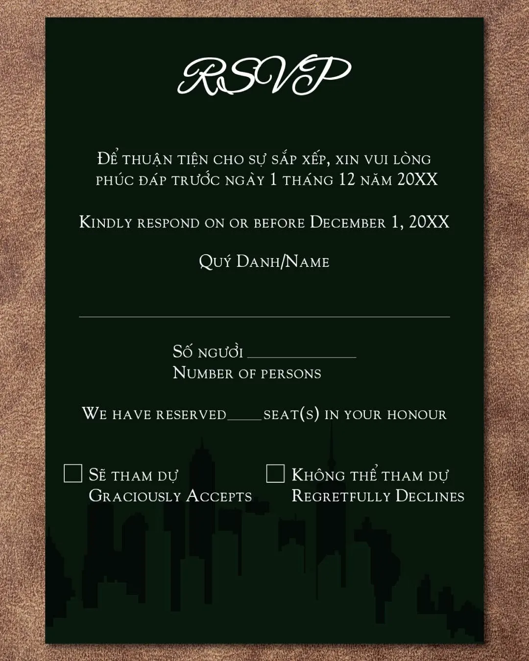 Moon in the City Vellum Wrapped Vietnamese & English Wedding Invitation
