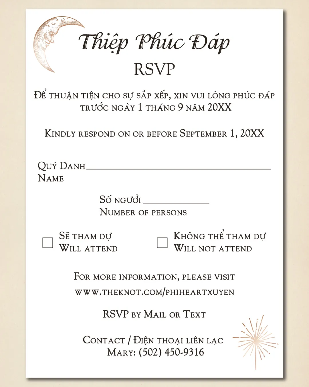 Vintage Celestial Sky Vellum Wrapped Vietnamese & English Wedding Invitation
