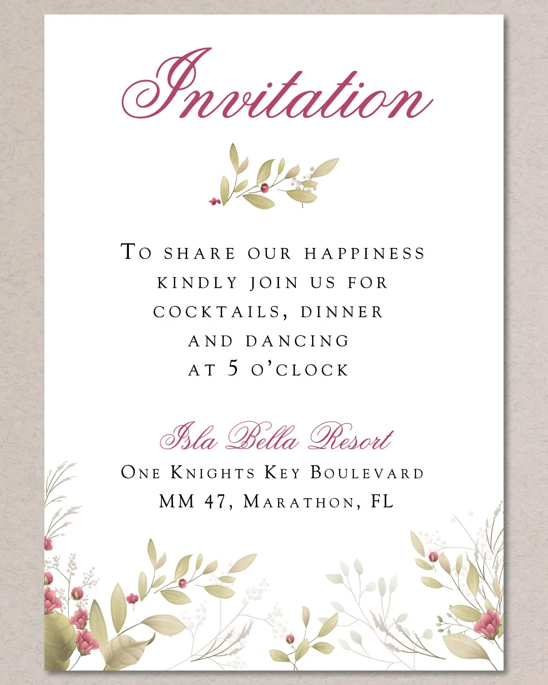 Leaves And Small FruitsAcrylic Wedding Invitation
