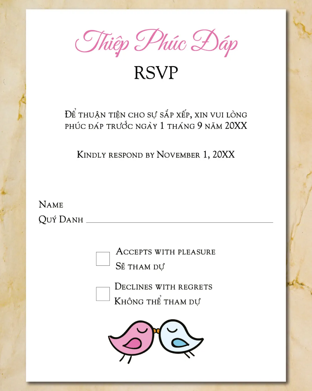 Hand Drawn Newlywed Vellum Wrapped Vietnamese & English Wedding Invitation