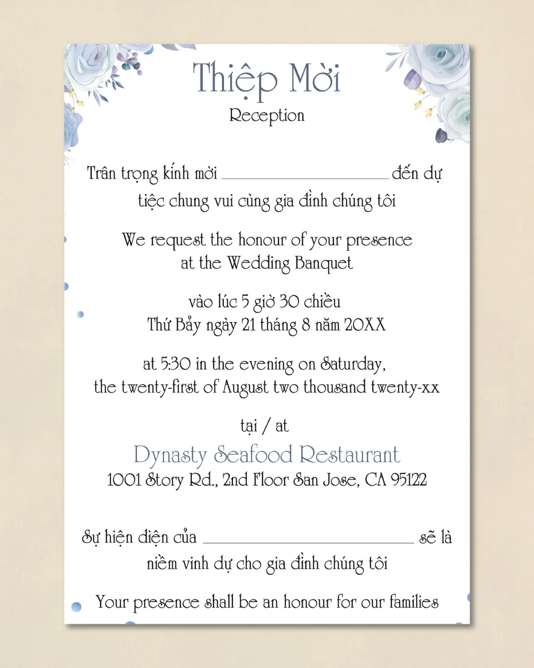 Cold and Tender Flowers Simple Flat 5x7 Wedding Invitation