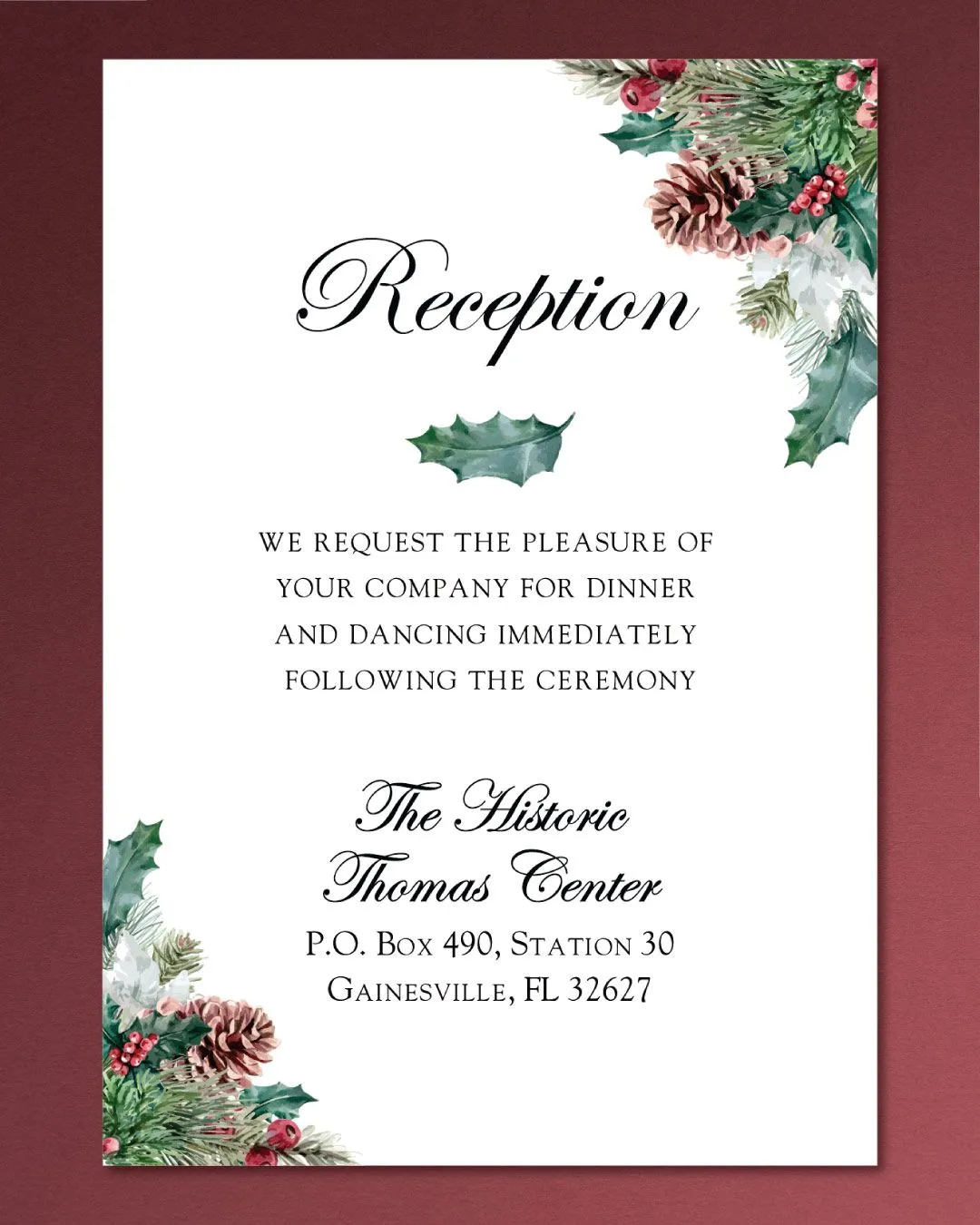 Christmas Corners Simple Flat 5x7 Wedding Invitation