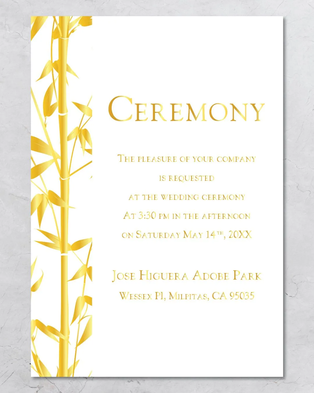 Shiny Golden Bamboo Foil Wedding Invitation