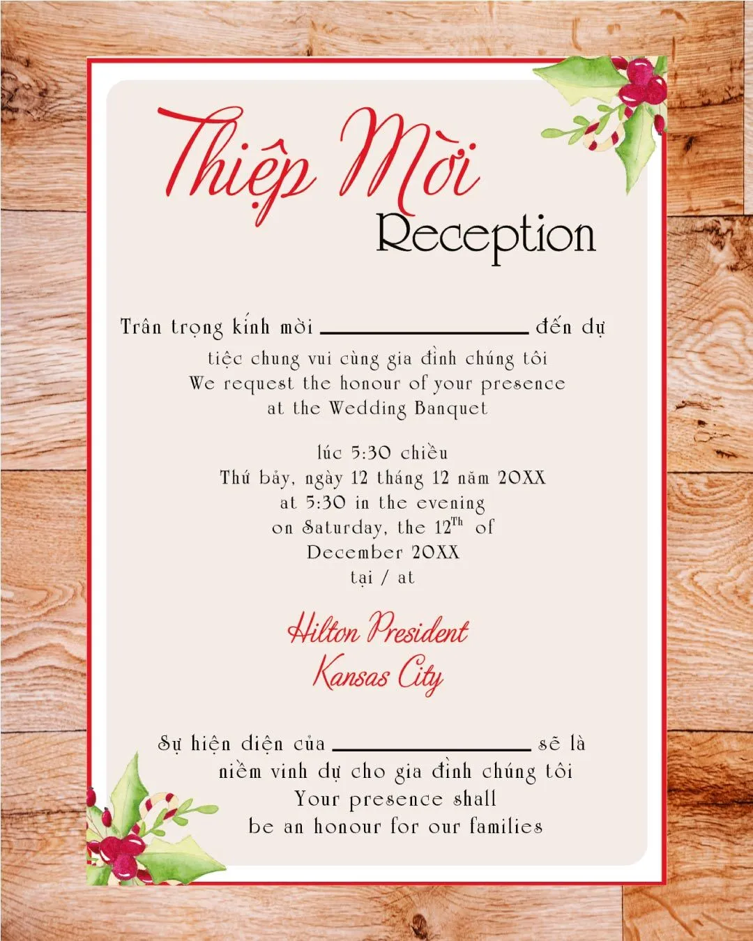 Pink Christmas Simple Flat 5x7 Wedding Invitation