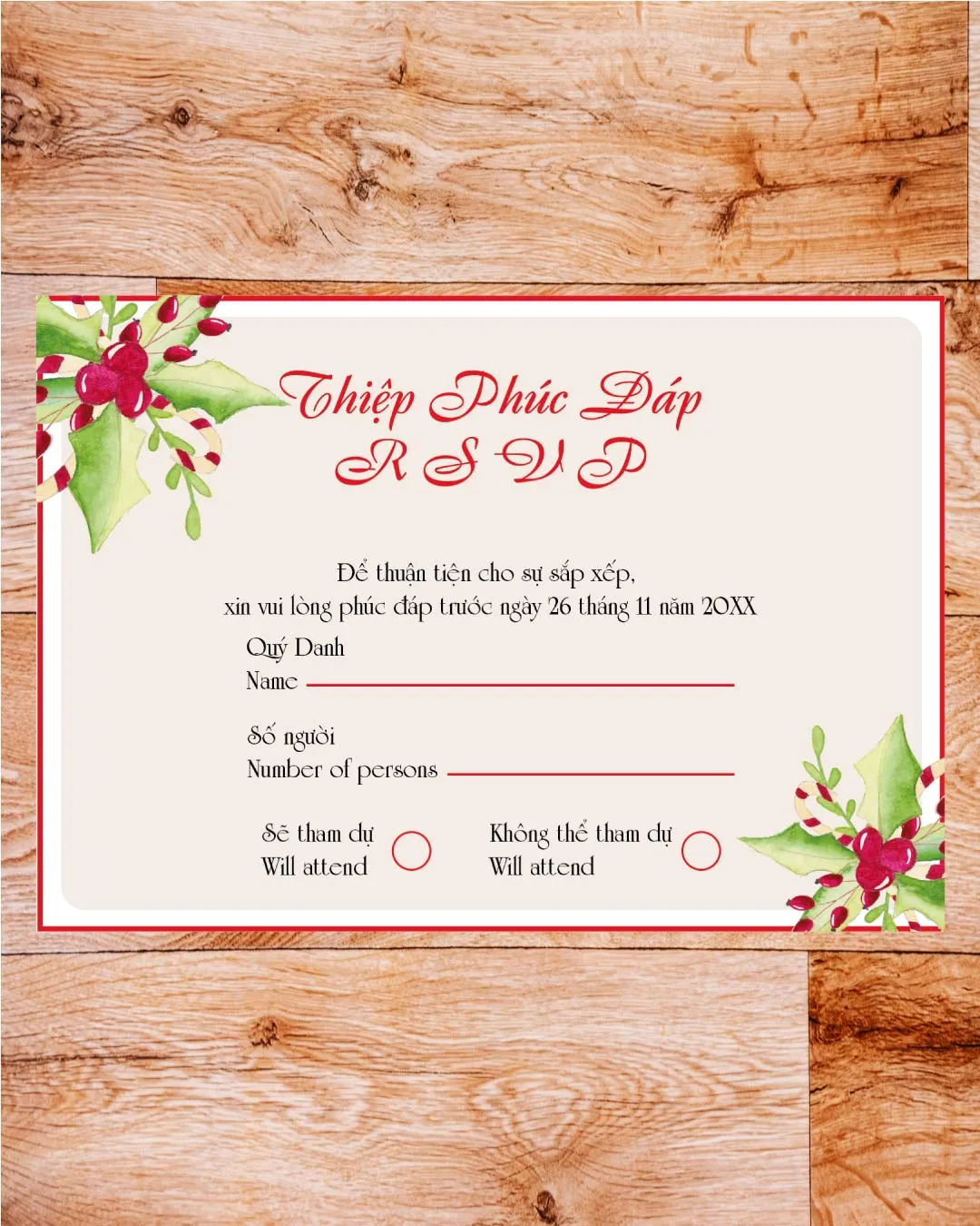 Pink Christmas Simple Flat 5x7 Wedding Invitation