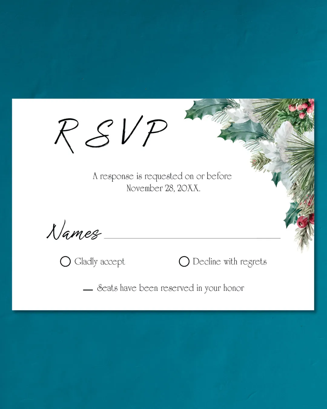 Blue Christmas Simple Flat 5x7 Wedding Invitation