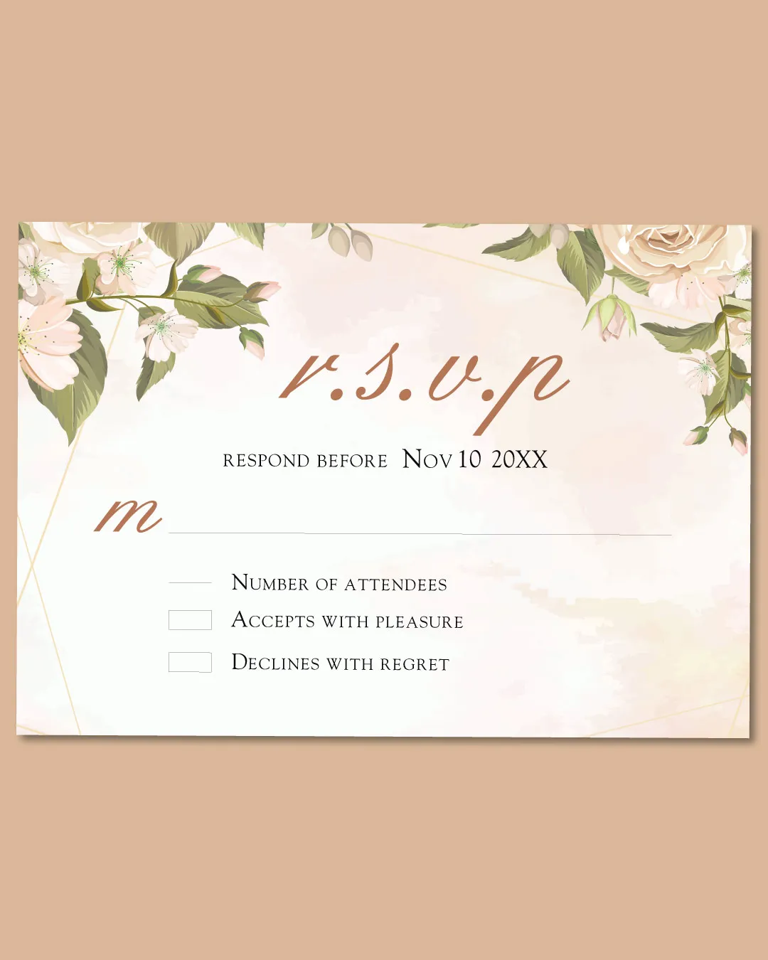 Pastel Beige Leaves Acrylic Wedding Invitation