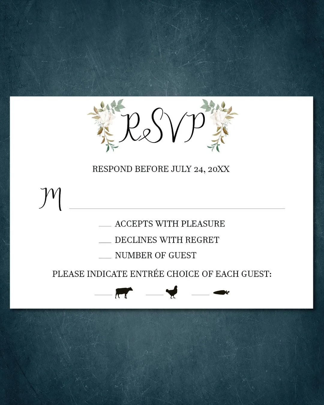 Roses Mary Simple Flat 5x7 Wedding Invitation