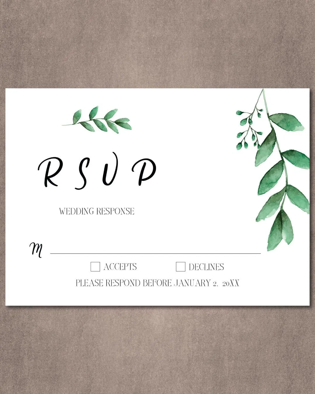 Minimalist Winter Leaves Simple Flat 5x7 Wedding Invitation