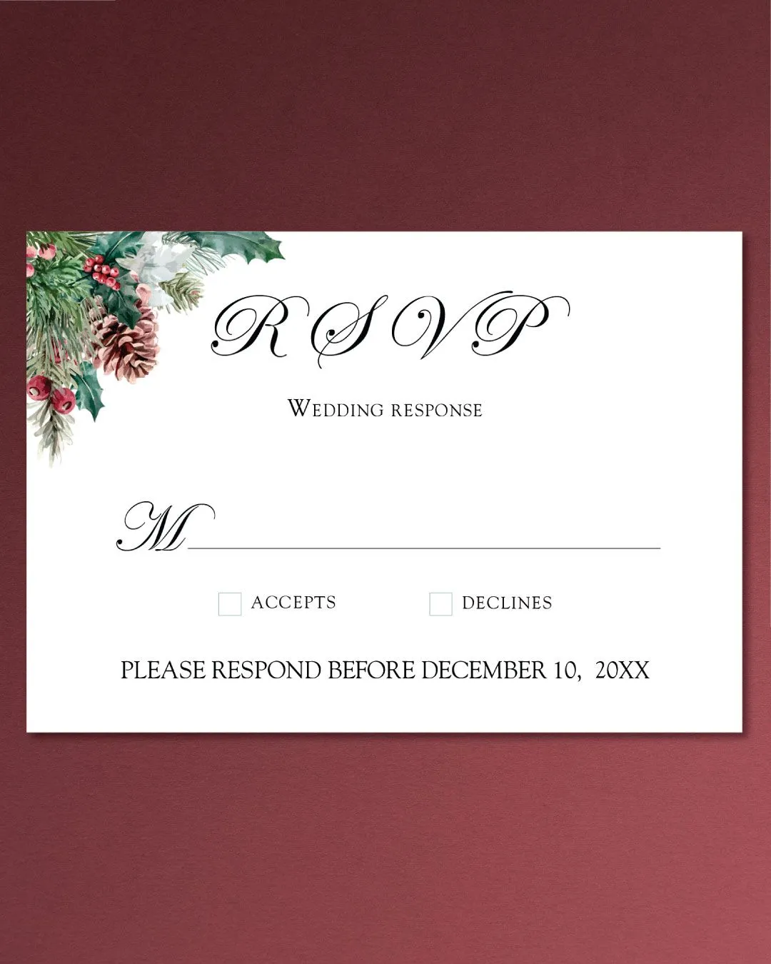 Christmas Corners Simple Flat 5x7 Wedding Invitation
