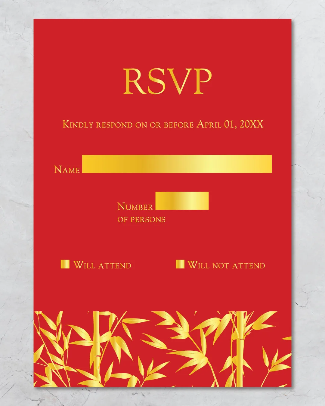 Shiny Golden Bamboo Foil Wedding Invitation