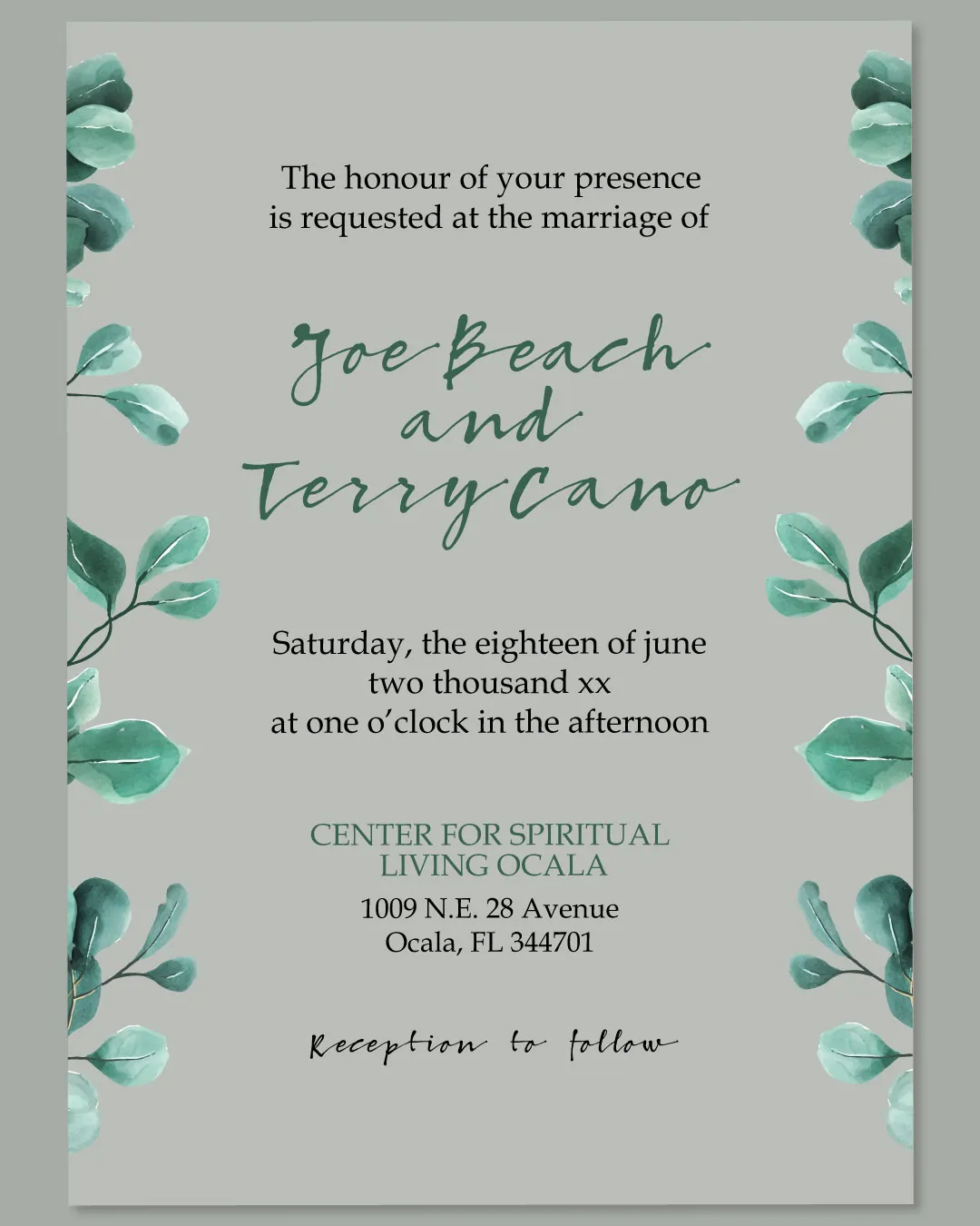 Eucalyptus Leaves Acrylic Wedding Invitation