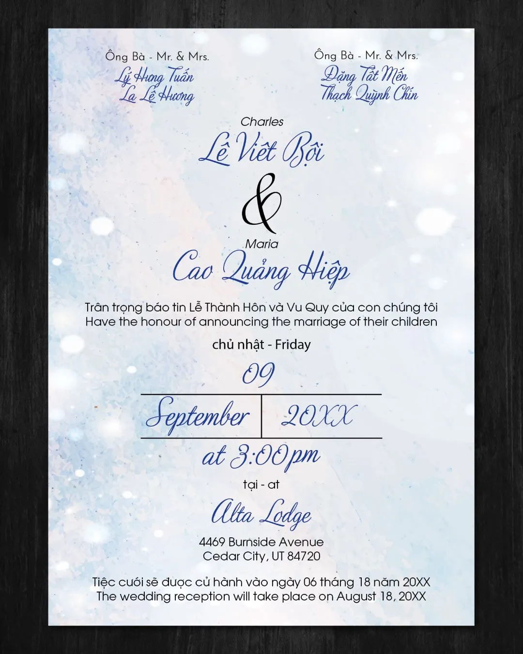 Blue Snow Simple Flat 5x7 Wedding Invitation