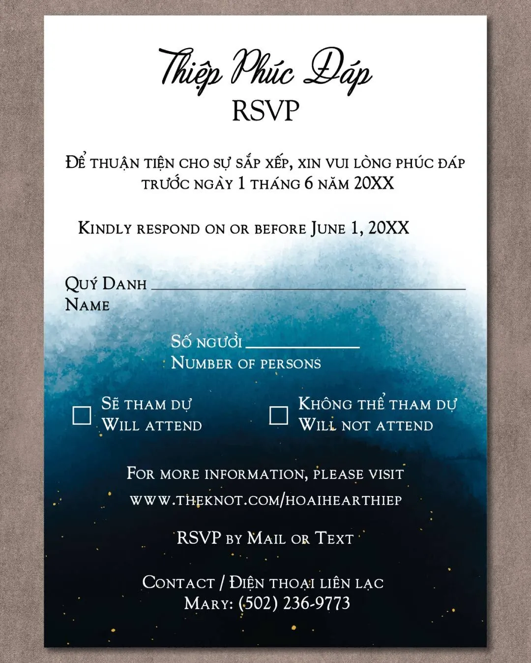 Gold Constellations Space Vellum Wrapped Vietnamese & English Wedding Invitation