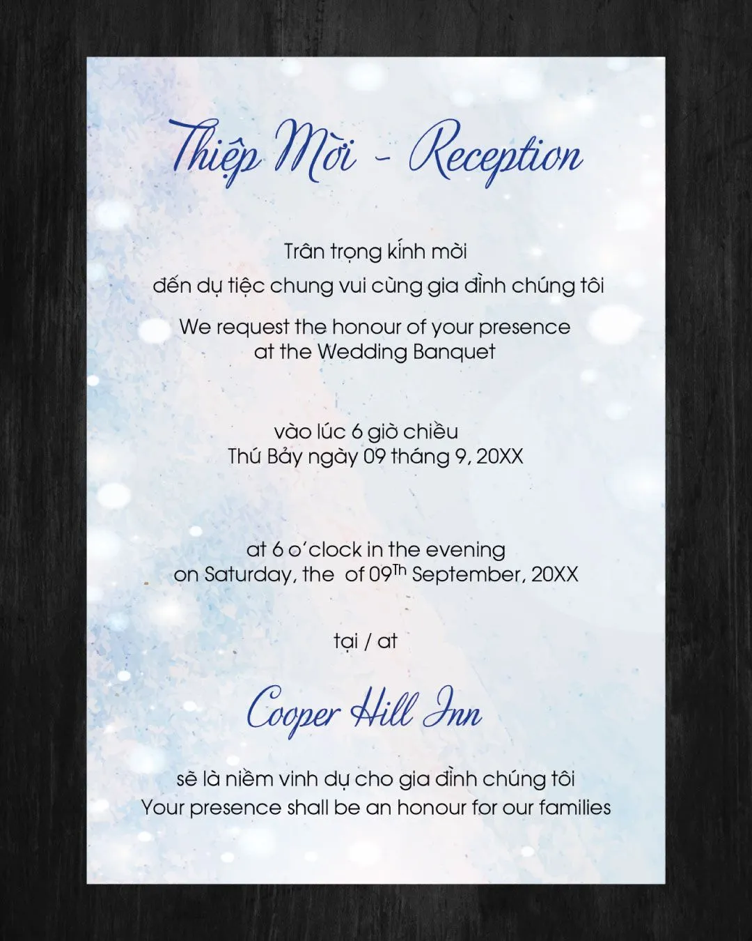 Blue Snow Simple Flat 5x7 Wedding Invitation