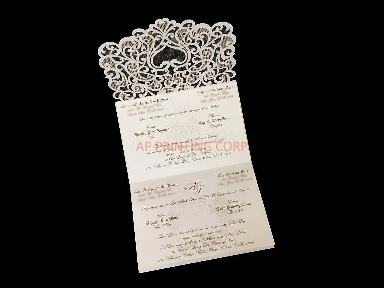 CL-SLIDER-66 MMM White Fleur De Lis Laser Cut Wedding Invitation