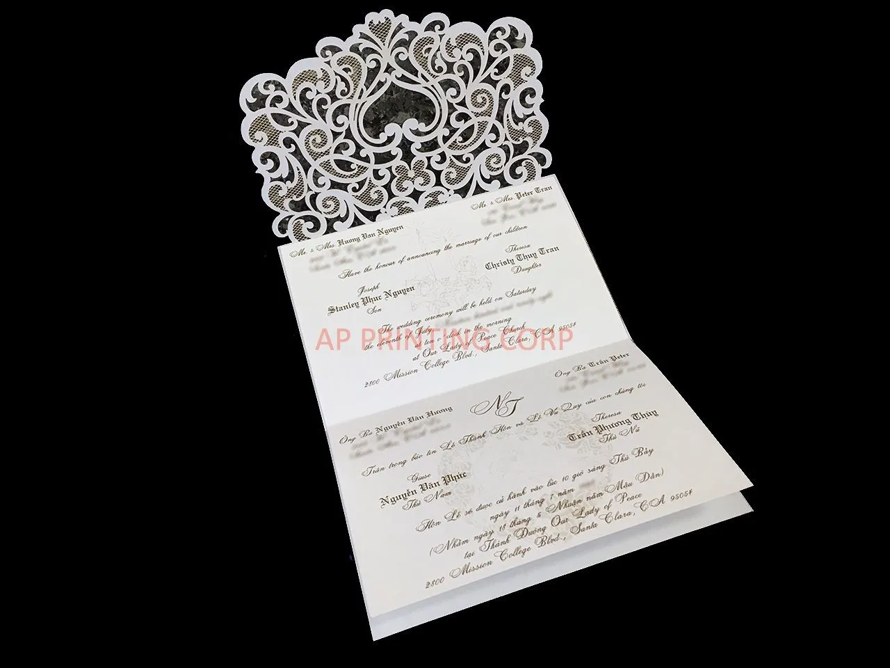 CL-SLIDER-66 MMM White Fleur De Lis Laser Cut Wedding Invitation