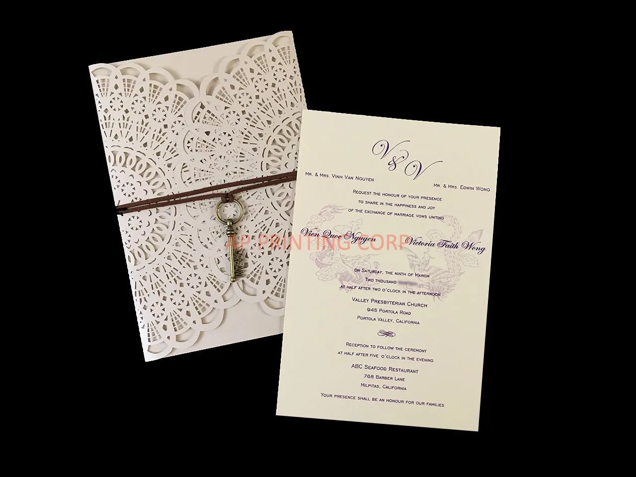 CL-WRAP-66 M-N Midnight Fleur De Lis 4 Peel Laser Cut Wedding Invitation