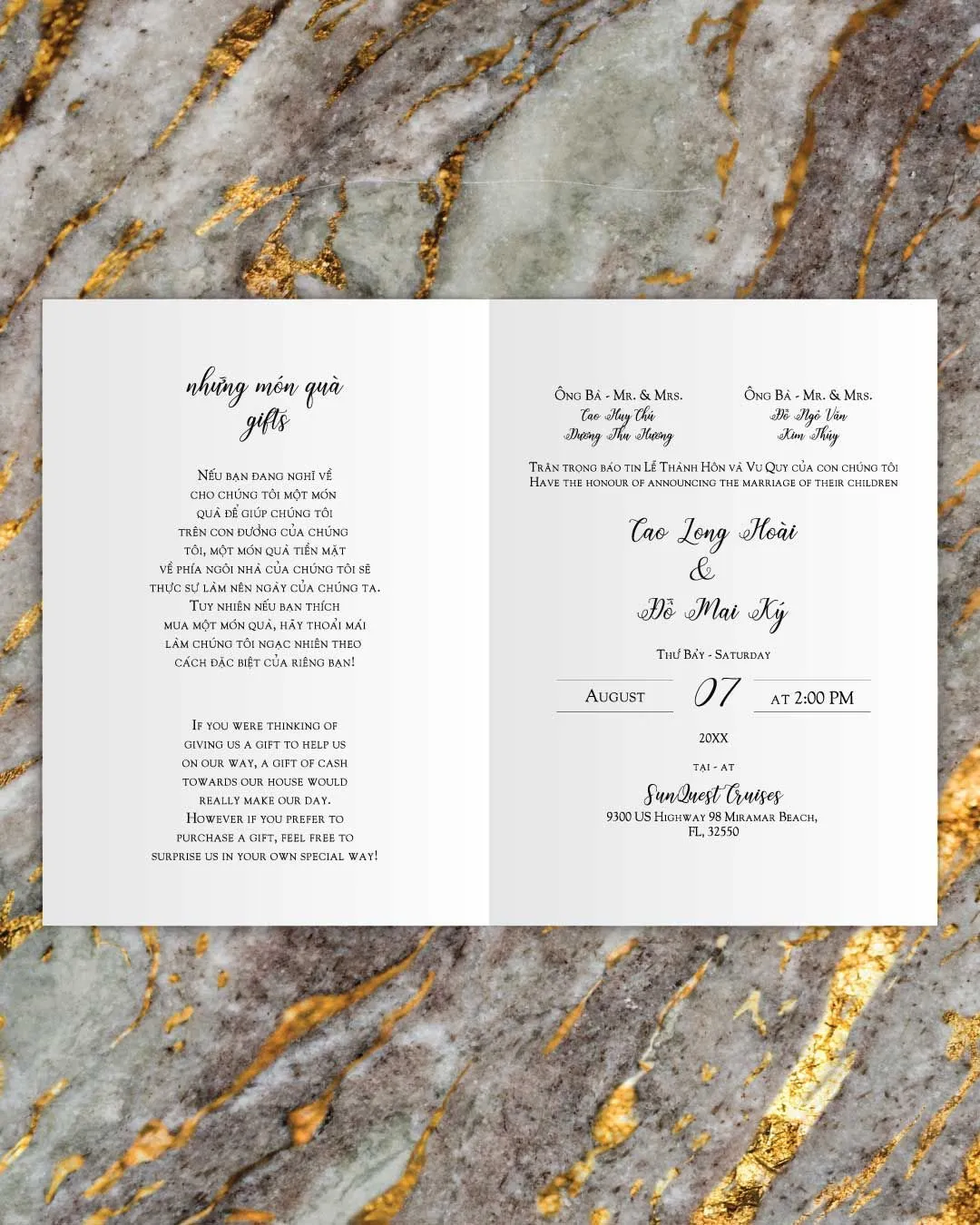 Simple Couple Collage Half Fold Vietnamese & English Wedding Invitation