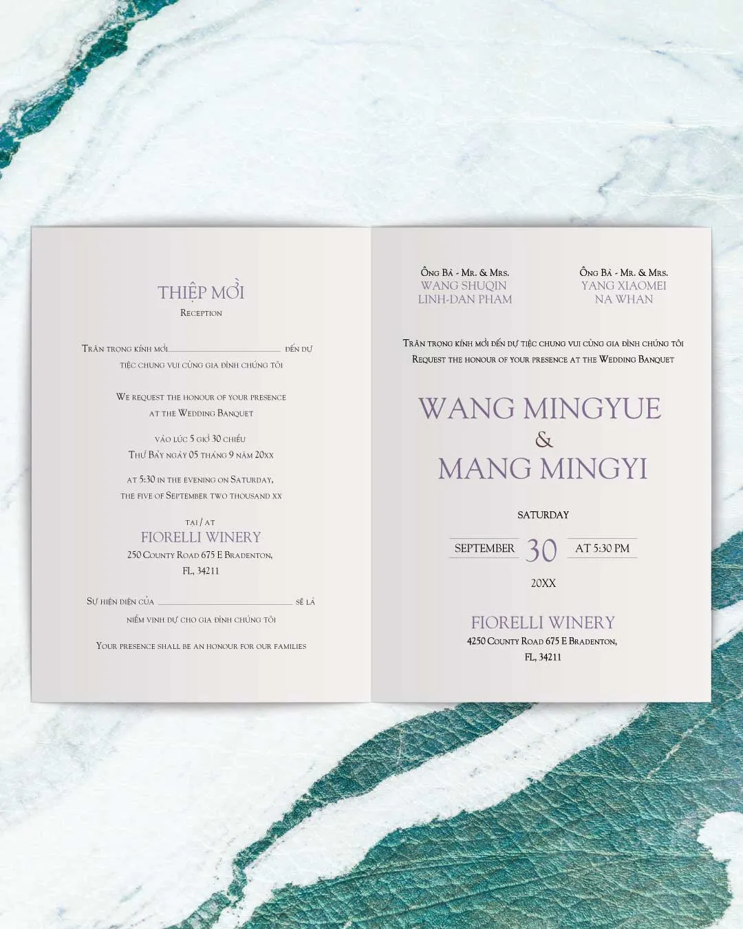 Beautiful Spring Flower Half Fold Vietnamese & English Wedding Invitation