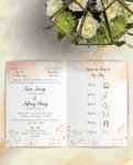 Peach Watercolor And Golden Half Fold Vietnamese & English Wedding Invitation