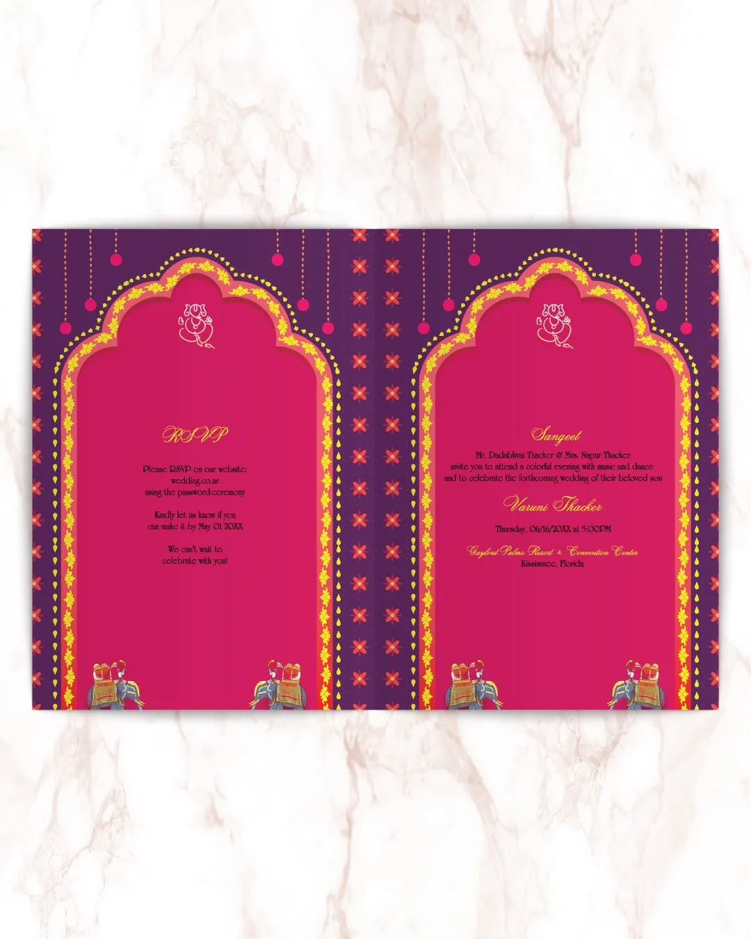 India Festive Purple Half Fold Wedding Invitation
