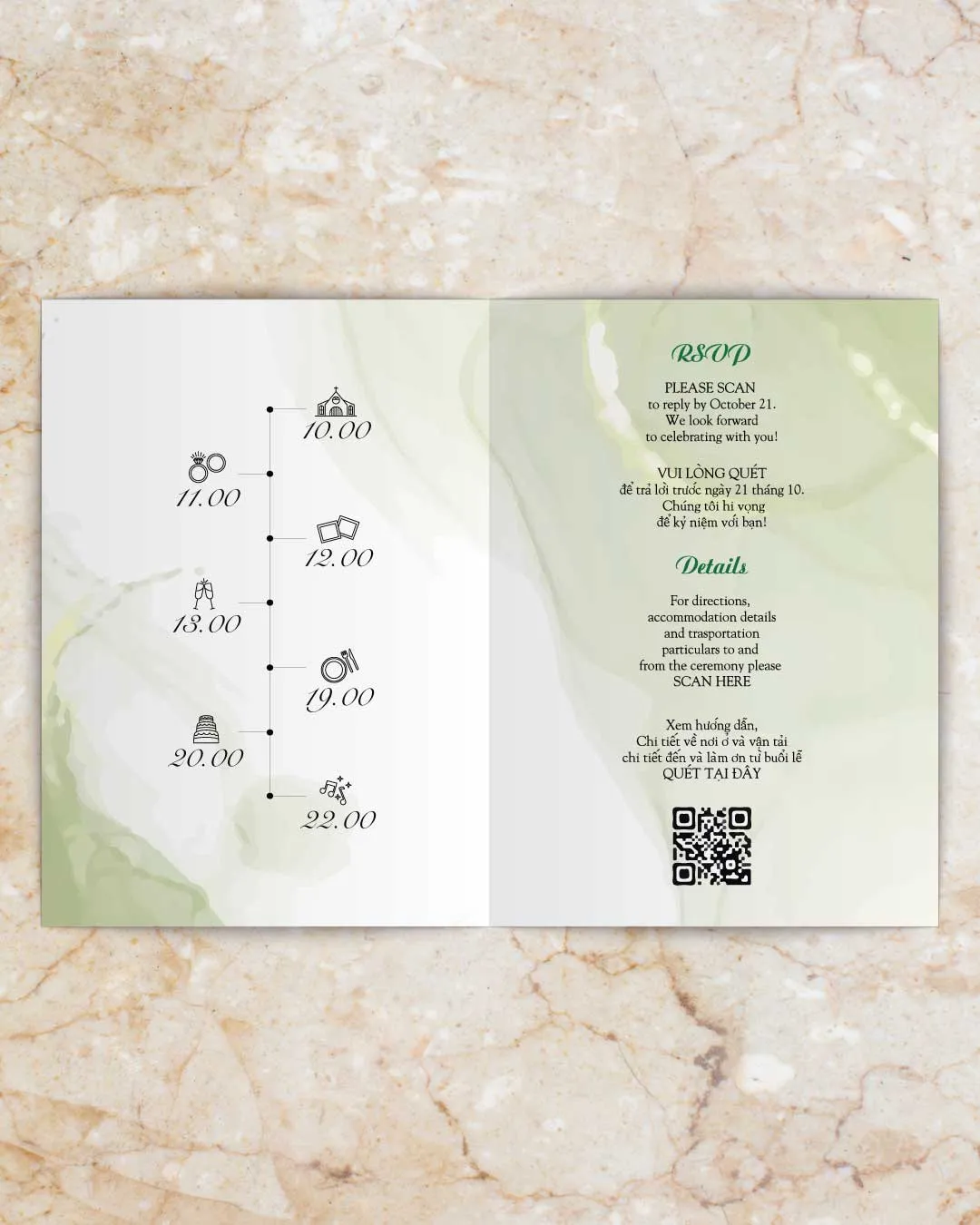 Gentle Autumn Blooms Half Fold Vietnamese & English Wedding Invitation