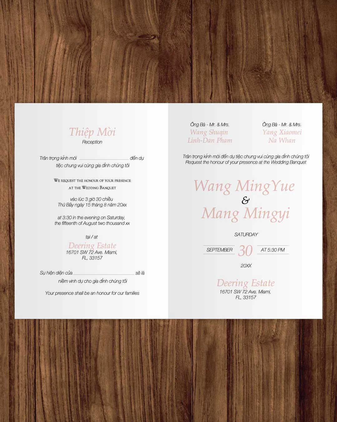 Line Couple Embrace Half Fold Vietnamese & English Wedding Invitation