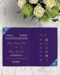 Blue With Peacock Pattern Half Fold Vietnamese & English Wedding Invitation