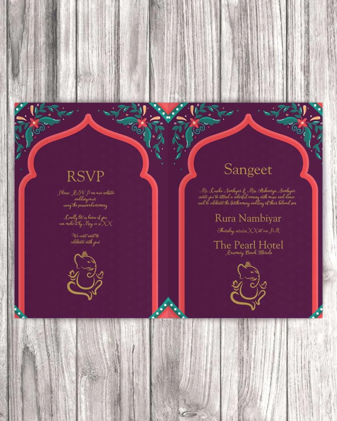 Flowers Around Palace Half Fold Wedding Invitation