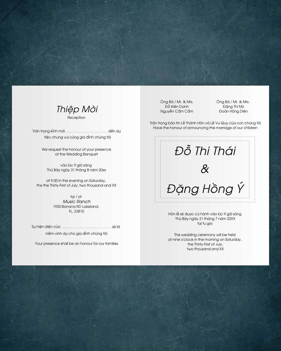 Couple Wedding Day Half Fold Vietnamese & English Wedding Invitation