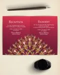 Symmetrical Fanned Jeweled Half Fold Wedding Invitation