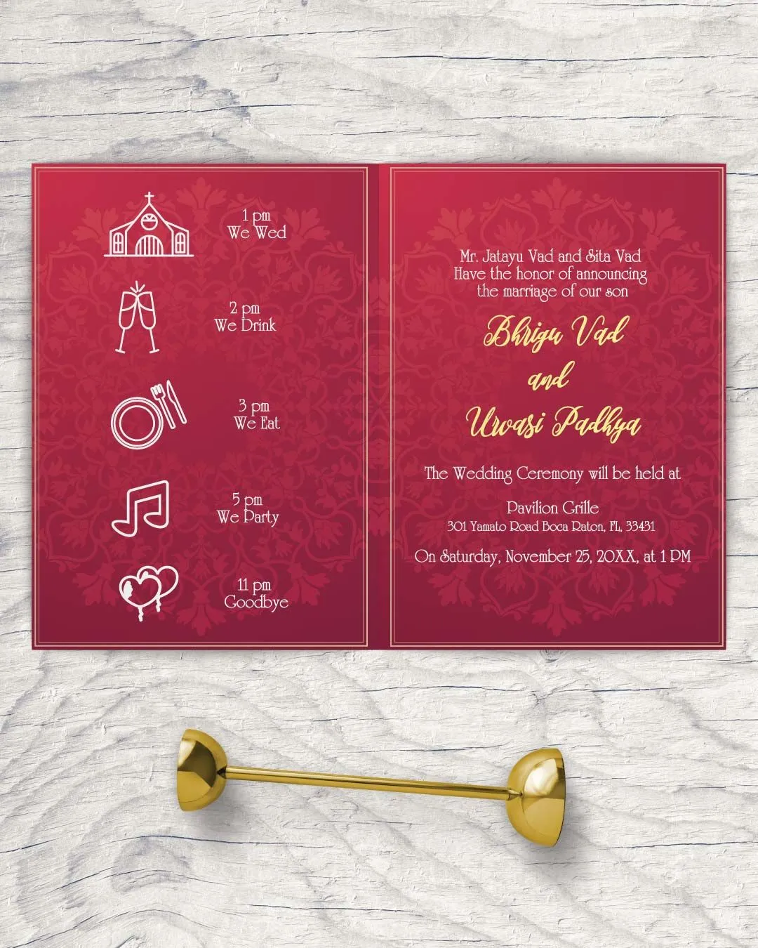 Red Luxurious Pattern Half Fold Wedding Invitation