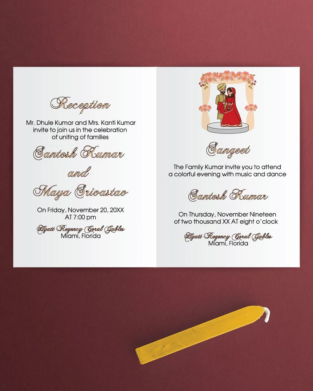 Wedded Couple Indian Half Fold Wedding Invitation