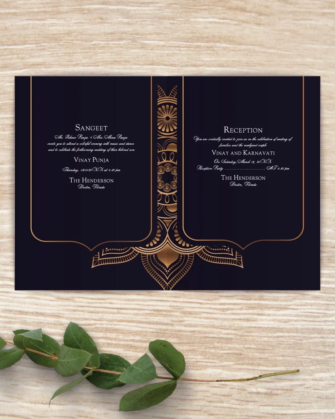 Original Oriental Pattern Half Fold Wedding Invitation