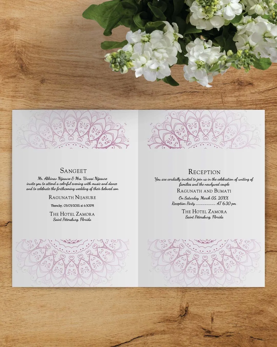 Faint Purple Mandala Half Fold Wedding Invitation