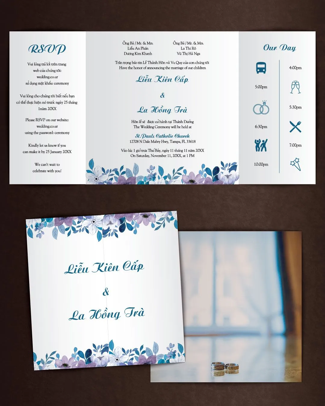 Dusty Purple Flowers 7x7 Gate Fold Wedding Invitation