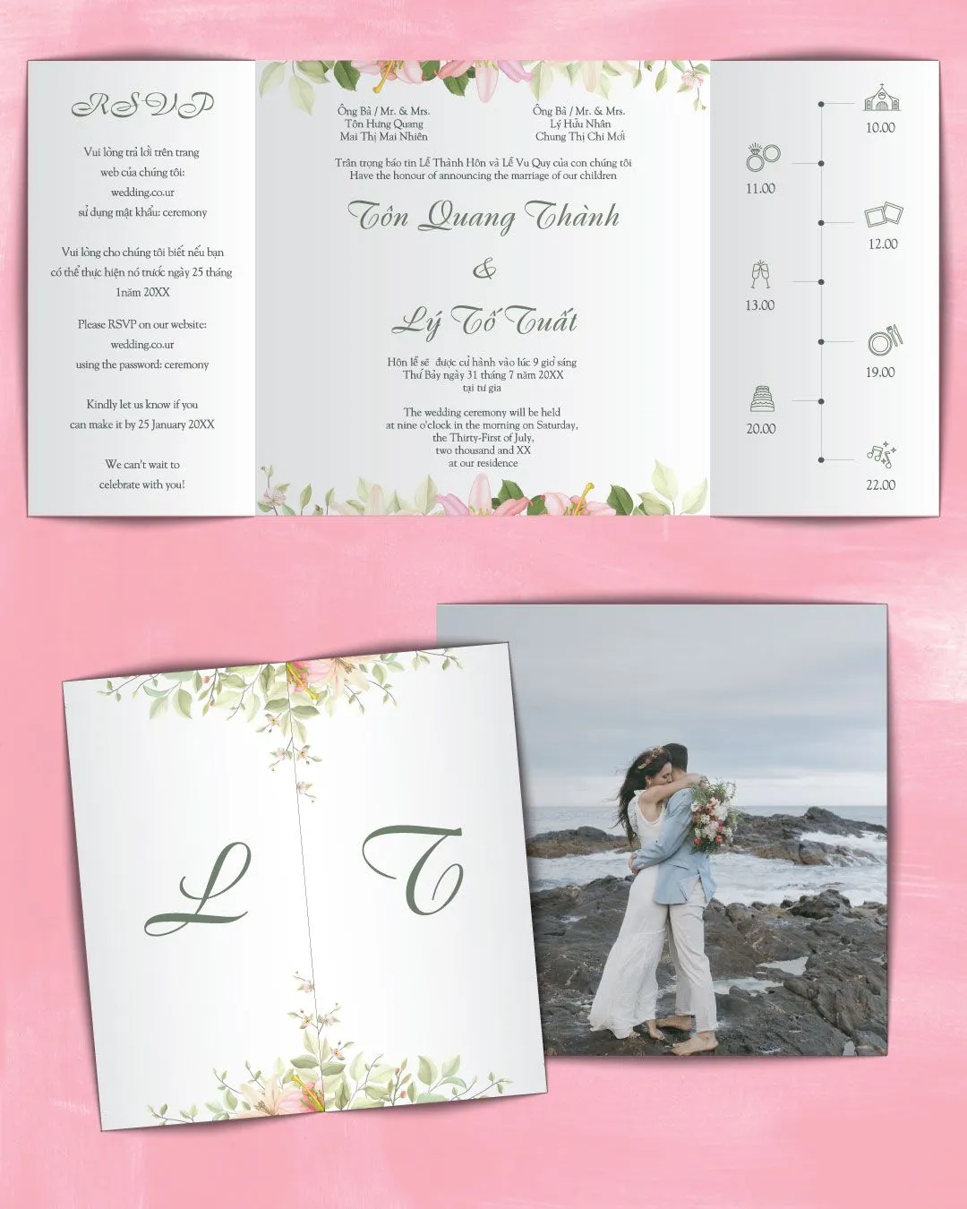 Sprightly Spring Flowers 7x7 Gate Fold Wedding Invitation