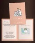 Cute Couple On A Bike Half Fold Vietnamese & English Wedding Invitation