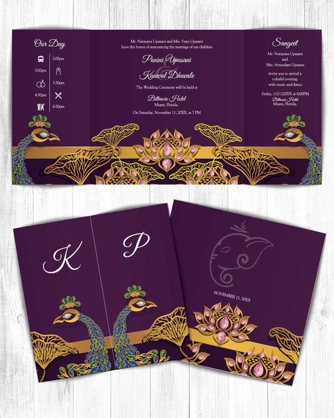 Peacock and Flowers 7x7 Gate Fold Wedding Invitation