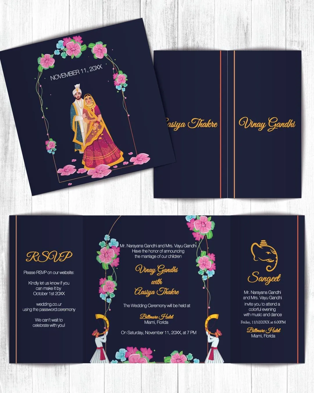 Couple Floral Arch 7x7 Gate Fold Wedding Invitation