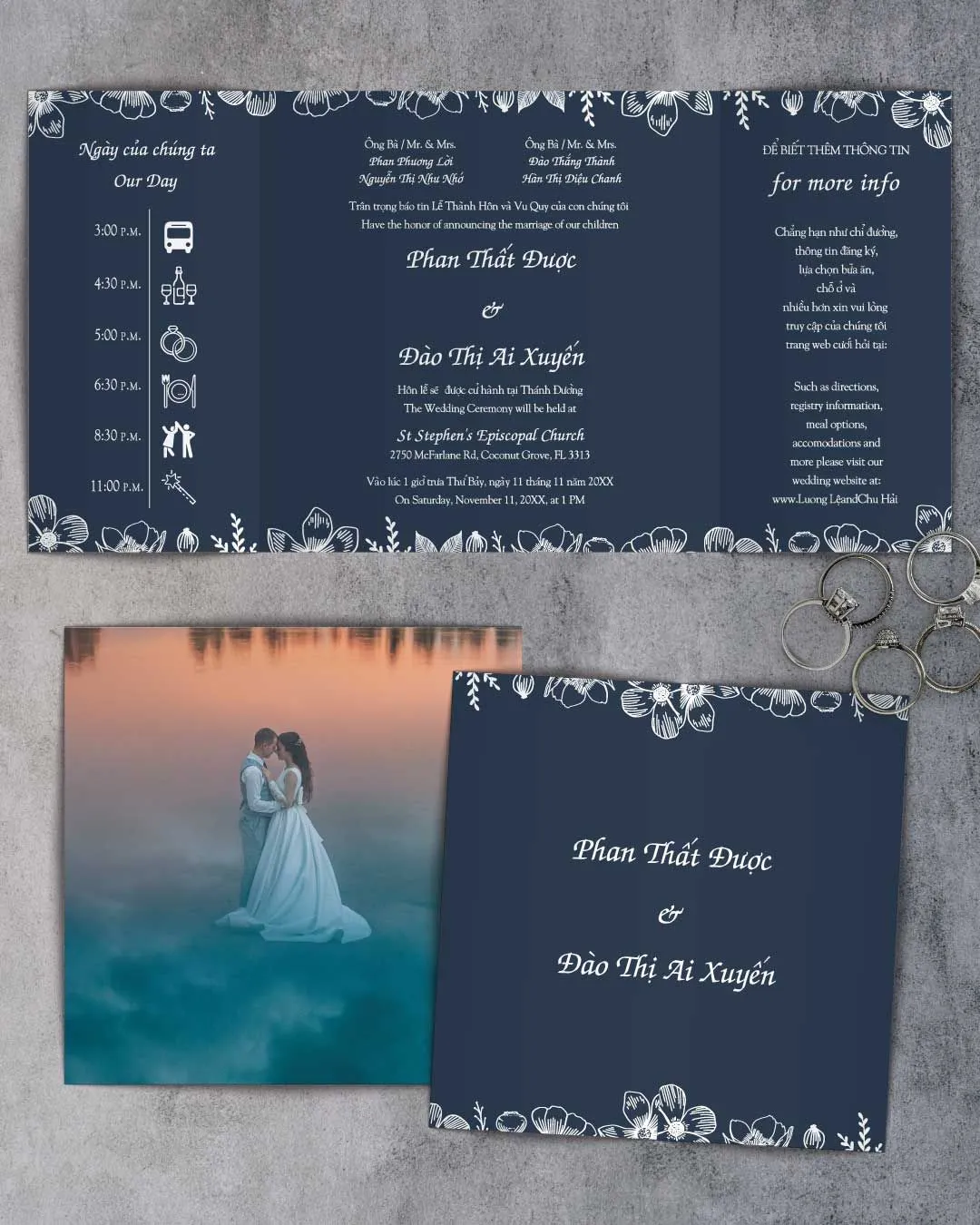 Flower Line Art 7x7 Gate Fold Wedding Invitation
