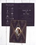 Purple With Golden Pattern Half Fold Vietnamese & English Wedding Invitation