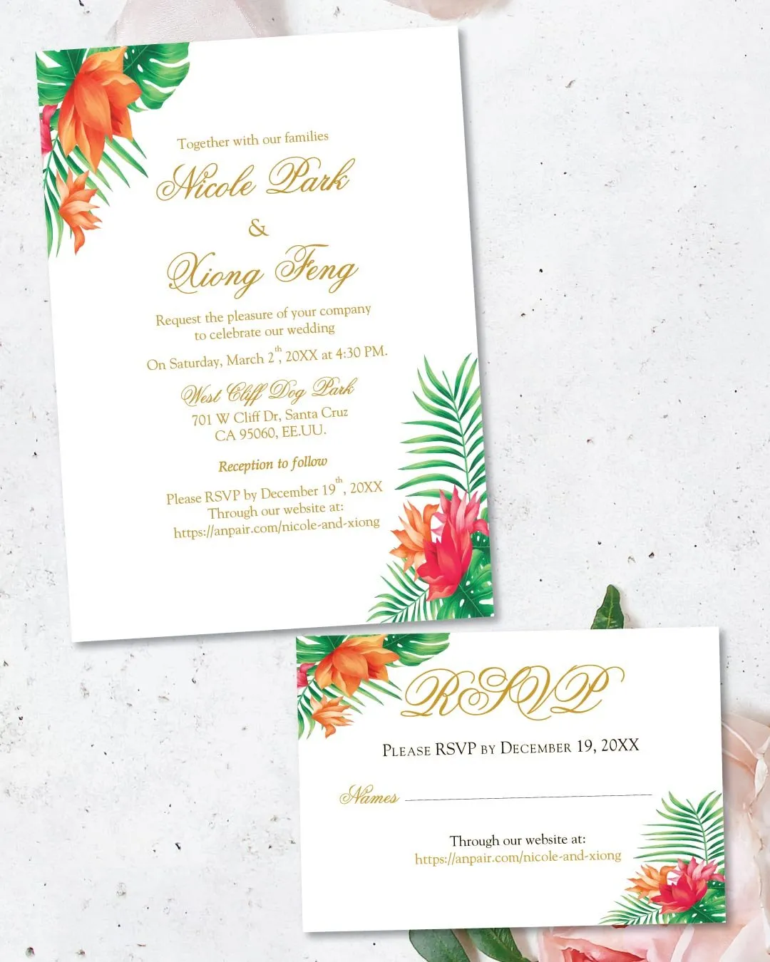Tropical Garden Simple Flat 5x7 Wedding Invitation 1