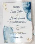 Blue and Gold Dreams Simple Flat 5x7 Wedding Invitation 2