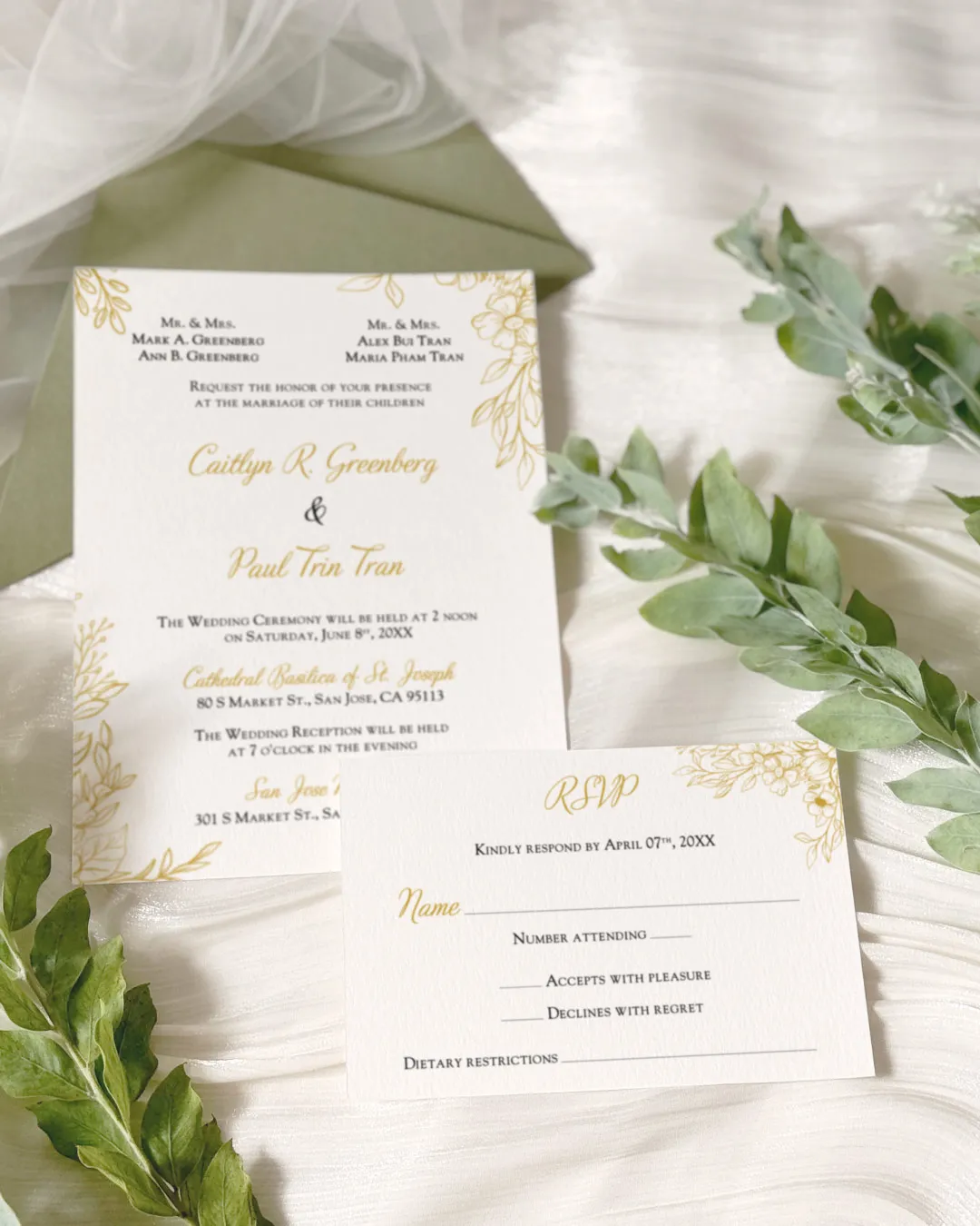 Delicated Flower Arragement Simple Flat 5x7 Wedding Invitation 1