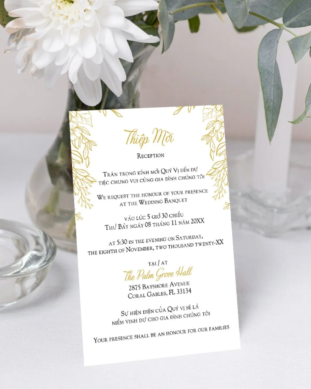 Golden Floral Elegance Simple Flat 5x7 Wedding Invitation 2