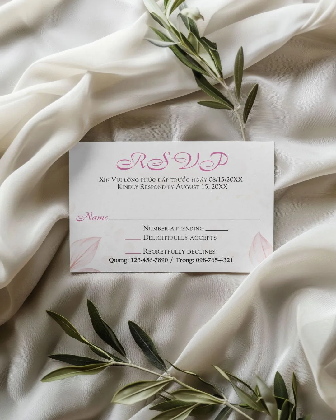Soft Pink and Flowers Simple Flat 5x7 Wedding Invitation 2
