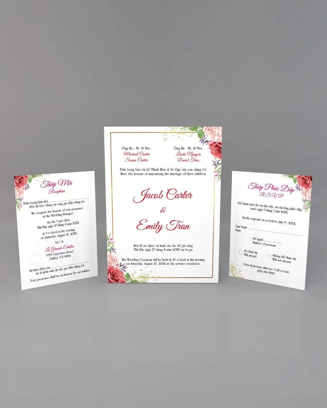 Gorgeous Frame and Flowers Simple Flat 5x7 Wedding Invitation 2